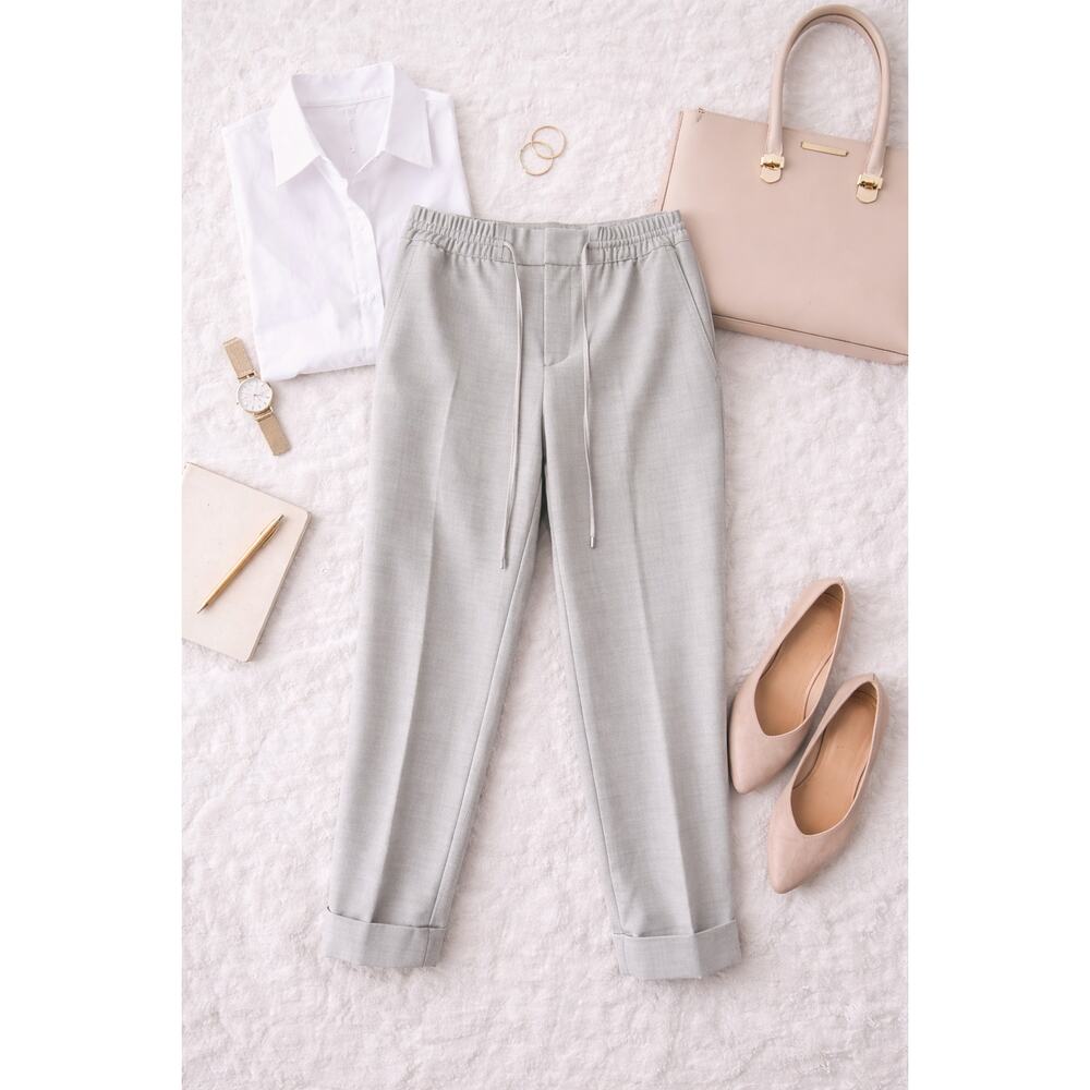 NWT Club Monaco Women's Tie Waist Wool Blend Pant Light Heather Grey Size 00